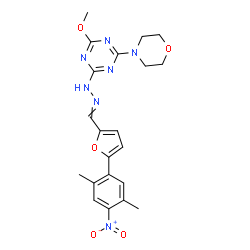 ChemSpider 2D Image | 2-(2-{[5-(2,5-Dimethyl-4-nitrophenyl)-2-furyl]methylene}hydrazino)-4-methoxy-6-(4-morpholinyl)-1,3,5-triazine | C21H23N7O5