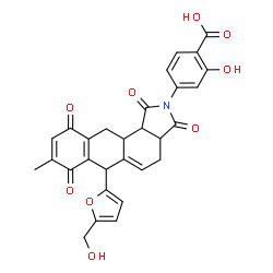 ChemSpider 2D Image | 2-Hydroxy-4-{6-[5-(hydroxymethyl)-2-furyl]-8-methyl-1,3,7,10-tetraoxo-1,3,3a,4,6,7,10,11,11a,11b-decahydro-2H-naphtho[2,3-e]isoindol-2-yl}benzoic acid | C29H23NO9
