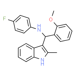 ChemSpider 2D Image | 4-Fluoro-N-[(2-methoxyphenyl)(2-methyl-1H-indol-3-yl)methyl]aniline | C23H21FN2O