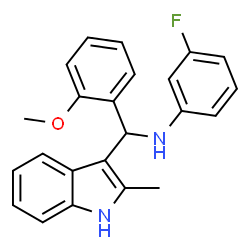 ChemSpider 2D Image | 3-Fluoro-N-[(2-methoxyphenyl)(2-methyl-1H-indol-3-yl)methyl]aniline | C23H21FN2O