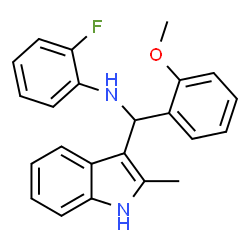 ChemSpider 2D Image | 2-Fluoro-N-[(2-methoxyphenyl)(2-methyl-1H-indol-3-yl)methyl]aniline | C23H21FN2O