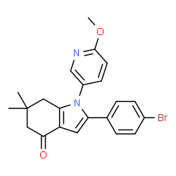 ChemSpider 2D Image | 2-(4-Bromophenyl)-1-(6-methoxy-3-pyridinyl)-6,6-dimethyl-1,5,6,7-tetrahydro-4H-indol-4-one | C22H21BrN2O2