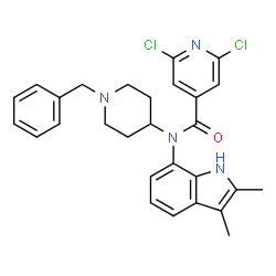 ChemSpider 2D Image | N-(1-Benzyl-4-piperidinyl)-2,6-dichloro-N-(2,3-dimethyl-1H-indol-7-yl)isonicotinamide | C28H28Cl2N4O