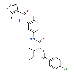 ChemSpider 2D Image | N~2~-(4-Chlorobenzoyl)-N-{4-fluoro-3-[(2-methyl-3-furoyl)amino]phenyl}isoleucinamide | C25H25ClFN3O4
