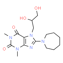 ChemSpider 2D Image | 8-(1-Azepanyl)-7-(2,3-dihydroxypropyl)-1,3-dimethyl-3,7-dihydro-1H-purine-2,6-dione | C16H25N5O4