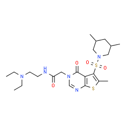 ChemSpider 2D Image | N-[2-(Diethylamino)ethyl]-2-{5-[(3,5-dimethyl-1-piperidinyl)sulfonyl]-6-methyl-4-oxothieno[2,3-d]pyrimidin-3(4H)-yl}acetamide | C22H35N5O4S2