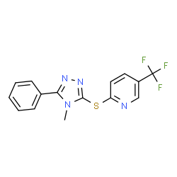 ChemSpider 2D Image | 2-[(4-Methyl-5-phenyl-4H-1,2,4-triazol-3-yl)sulfanyl]-5-(trifluoromethyl)pyridine | C15H11F3N4S