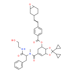 ChemSpider 2D Image | 2,2-Dicyclopropyl-6-[{1-[(2-hydroxyethyl)amino]-1-oxo-3-phenyl-2-propanyl}(methyl)carbamoyl]-3a,4,5,7a-tetrahydro-1,3-benzodioxol-4-yl 4-[2-(7-oxabicyclo[4.1.0]hept-3-yl)vinyl]benzoate | C41H48N2O8
