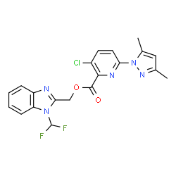 ChemSpider 2D Image | [1-(Difluoromethyl)-1H-benzimidazol-2-yl]methyl 3-chloro-6-(3,5-dimethyl-1H-pyrazol-1-yl)-2-pyridinecarboxylate | C20H16ClF2N5O2