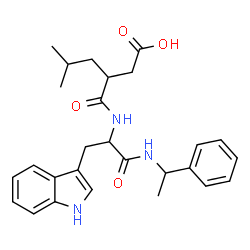 ChemSpider 2D Image | 3-({3-(1H-Indol-3-yl)-1-oxo-1-[(1-phenylethyl)amino]-2-propanyl}carbamoyl)-5-methylhexanoic acid | C27H33N3O4