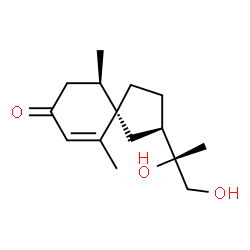 ChemSpider 2D Image | (2R,5S,10R)-2-[(2R)-1,2-Dihydroxy-2-propanyl]-6,10-dimethylspiro[4.5]dec-6-en-8-one | C15H24O3
