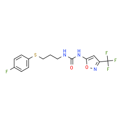ChemSpider 2D Image | 1-{3-[(4-Fluorophenyl)sulfanyl]propyl}-3-[3-(trifluoromethyl)-1,2-oxazol-5-yl]urea | C14H13F4N3O2S