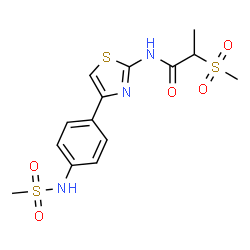 ChemSpider 2D Image | 2-(Methylsulfonyl)-N-(4-{4-[(methylsulfonyl)amino]phenyl}-1,3-thiazol-2-yl)propanamide | C14H17N3O5S3