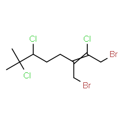 ChemSpider 2D Image | 1-Bromo-3-(bromomethyl)-2,6,7-trichloro-7-methyl-2-octene | C10H15Br2Cl3