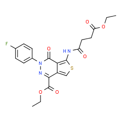 ChemSpider 2D Image | Ethyl 5-[(4-ethoxy-4-oxobutanoyl)amino]-3-(4-fluorophenyl)-4-oxo-3,4-dihydrothieno[3,4-d]pyridazine-1-carboxylate | C21H20FN3O6S