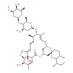 ChemSpider 2D Image | (1'R,2R,4'R,5S,6S,8'S,10'E,12'S,13'R,16'E,20'R,21'R,24'R)-6-[(2S)-2-Butanyl]-21',24'-dihydroxy-5,11',13',22'-tetramethyl-2'-oxo-3,4,5,6-tetrahydrospiro[pyran-2,6'-[3,7,19]trioxatetracyclo[15.6.1.1~4,8
~.0~20,24~]pentacosa[10,14,16,22]tetraen]-12'-yl 2,6-dideoxy-4-O-(2,6-dideoxy-3-O-methyl-beta-D-lyxo-hexopyranosyl)-3-O-methyl-beta-D-arabino-hexopyranoside | C48H74O14