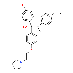 ChemSpider 2D Image | 1,2-Bis(4-methoxyphenyl)-1-{4-[2-(1-pyrrolidinyl)ethoxy]phenyl}-1-butanol | C30H37NO4