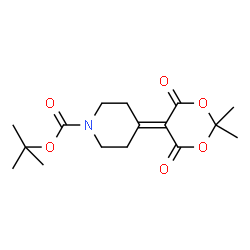 ChemSpider 2D Image | tert-butyl 4-(2,2-dimethyl-4,6-dioxo-1,3-dioxan-5-ylidene)piperidine-1-carboxylate | C16H23NO6