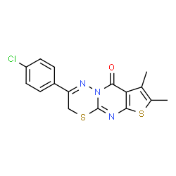 ChemSpider 2D Image | 2-(4-Chlorophenyl)-7,8-dimethyl-3H,9H-thieno[2',3':4,5]pyrimido[2,1-b][1,3,4]thiadiazin-9-one | C16H12ClN3OS2