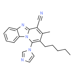 ChemSpider 2D Image | 1-(1H-Imidazol-1-yl)-3-methyl-2-pentylpyrido[1,2-a]benzimidazole-4-carbonitrile | C21H21N5