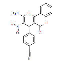 ChemSpider 2D Image | 4-(2-Amino-3-nitro-5-oxo-4H,5H-pyrano[3,2-c]chromen-4-yl)benzonitrile | C19H11N3O5