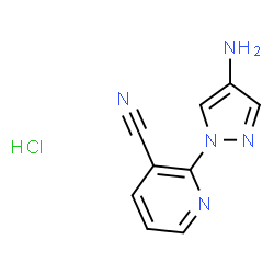 ChemSpider 2D Image | 2-(4-Amino-1H-pyrazol-1-yl)nicotinonitrile hydrochloride (1:1) | C9H8ClN5