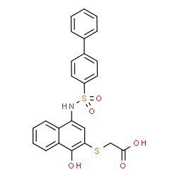 ChemSpider 2D Image | ({4-[(4-Biphenylylsulfonyl)amino]-1-hydroxy-2-naphthyl}sulfanyl)acetic acid | C24H19NO5S2