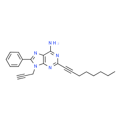 ChemSpider 2D Image | 2-(1-Octyn-1-yl)-8-phenyl-9-(2-propyn-1-yl)-9H-purin-6-amine | C22H23N5