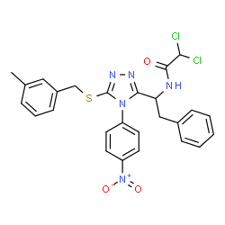 ChemSpider 2D Image | 2,2-Dichloro-N-(1-{5-[(3-methylbenzyl)sulfanyl]-4-(4-nitrophenyl)-4H-1,2,4-triazol-3-yl}-2-phenylethyl)acetamide | C26H23Cl2N5O3S