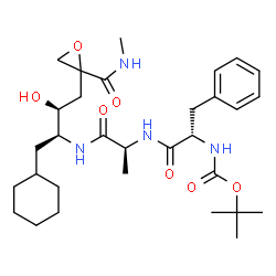 ChemSpider 2D Image | (5xi)-5,6-Anhydro-1-cyclohexyl-1,2,4-trideoxy-5-(methylcarbamoyl)-2-[(N-{[(2-methyl-2-propanyl)oxy]carbonyl}-L-phenylalanyl-L-alanyl)amino]-L-threo-hexitol | C31H48N4O7