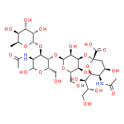 ChemSpider 2D Image | (6R)-5-Acetamido-3,5-dideoxy-6-[(1R,2R)-1,2,3-trihydroxypropyl]-beta-L-erythro-hex-2-ulopyranonosyl-(2->3)-alpha-L-allopyranosyl-(1->4)-[6-deoxy-alpha-L-gulopyranosyl-(1->3)]-2-acetamido-2-deoxy-L-gul
opyranose | C31H52N2O23
