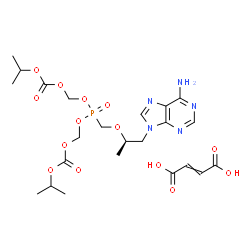 ChemSpider 2D Image | Bis{[(isopropoxycarbonyl)oxy]methyl} ({[(2R)-1-(6-amino-9H-purin-9-yl)-2-propanyl]oxy}methyl)phosphonate 2-butenedioate (1:1) | C23H34N5O14P