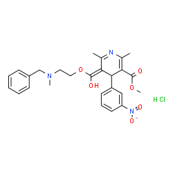 ChemSpider 2D Image | Methyl (5Z)-5-[{2-[benzyl(methyl)amino]ethoxy}(hydroxy)methylene]-2,6-dimethyl-4-(3-nitrophenyl)-4,5-dihydro-3-pyridinecarboxylate hydrochloride (1:1) | C26H30ClN3O6