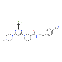 ChemSpider 2D Image | (3R)-N-[2-(4-Cyanophenyl)ethyl]-1-[6-(4-methyl-1-piperazinyl)-2-(trifluoromethyl)-4-pyrimidinyl]-3-piperidinecarboxamide | C25H30F3N7O