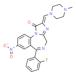 ChemSpider 2D Image | (2Z)-6-(2-Fluorophenyl)-2-[(4-methyl-1-piperazinyl)methylene]-8-nitro-2,4-dihydro-1H-imidazo[1,2-a][1,4]benzodiazepin-1-one | C23H21FN6O3