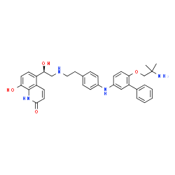 ChemSpider 2D Image | 5-[(1R)-2-{[2-(4-{[6-(2-Amino-2-methylpropoxy)-3-biphenylyl]amino}phenyl)ethyl]amino}-1-hydroxyethyl]-8-hydroxy-2(1H)-quinolinone | C35H38N4O4