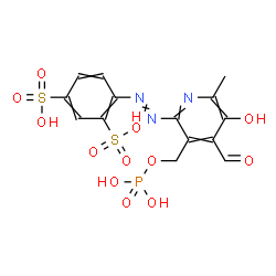 ChemSpider 2D Image | 4-({4-Formyl-5-hydroxy-6-methyl-3-[(phosphonooxy)methyl]-2-pyridinyl}diazenyl)-1,3-benzenedisulfonic acid | C14H14N3O12PS2