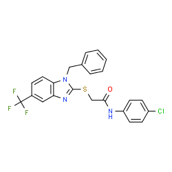 ChemSpider 2D Image | 2-{[1-Benzyl-5-(trifluoromethyl)-1H-benzimidazol-2-yl]sulfanyl}-N-(4-chlorophenyl)acetamide | C23H17ClF3N3OS