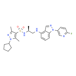 ChemSpider 2D Image | 1-Cyclopentyl-N-[(2S)-1-{[1-(6-fluoro-3-pyridinyl)-1H-indazol-4-yl]amino}-2-propanyl]-3,5-dimethyl-1H-pyrazole-4-sulfonamide | C25H30FN7O2S