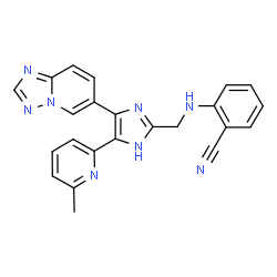 ChemSpider 2D Image | 2-({[5-(6-Methyl-2-pyridinyl)-4-([1,2,4]triazolo[1,5-a]pyridin-6-yl)-1H-imidazol-2-yl]methyl}amino)benzonitrile | C23H18N8