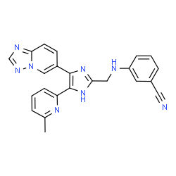 ChemSpider 2D Image | 3-({[5-(6-Methyl-2-pyridinyl)-4-([1,2,4]triazolo[1,5-a]pyridin-6-yl)-1H-imidazol-2-yl]methyl}amino)benzonitrile | C23H18N8