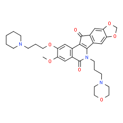 ChemSpider 2D Image | 3-Methoxy-6-[3-(4-morpholinyl)propyl]-2-[3-(1-piperidinyl)propoxy]-5H-[1,3]dioxolo[5,6]indeno[1,2-c]isoquinoline-5,12(6H)-dione | C33H39N3O7