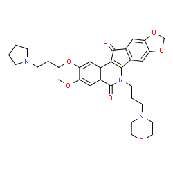 ChemSpider 2D Image | 3-Methoxy-6-[3-(4-morpholinyl)propyl]-2-[3-(1-pyrrolidinyl)propoxy]-5H-[1,3]dioxolo[5,6]indeno[1,2-c]isoquinoline-5,12(6H)-dione | C32H37N3O7
