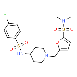 ChemSpider 2D Image | 5-[(4-{[(4-Chlorophenyl)sulfonyl]amino}-1-piperidinyl)methyl]-N,N-dimethyl-2-furansulfonamide | C18H24ClN3O5S2