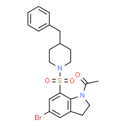 ChemSpider 2D Image | 1-{7-[(4-Benzyl-1-piperidinyl)sulfonyl]-5-bromo-2,3-dihydro-1H-indol-1-yl}ethanone | C22H25BrN2O3S
