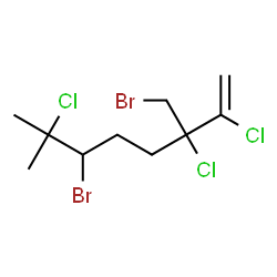 ChemSpider 2D Image | 6-Bromo-3-(bromomethyl)-2,3,7-trichloro-7-methyl-1-octene | C10H15Br2Cl3