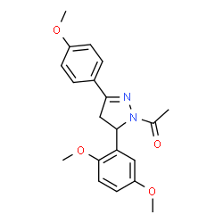 ChemSpider 2D Image | 1-[5-(2,5-Dimethoxyphenyl)-3-(4-methoxyphenyl)-4,5-dihydro-1H-pyrazol-1-yl]ethanone | C20H22N2O4