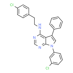 ChemSpider 2D Image | 7-(3-Chlorophenyl)-N-[2-(4-chlorophenyl)ethyl]-5-phenyl-7H-pyrrolo[2,3-d]pyrimidin-4-amine | C26H20Cl2N4