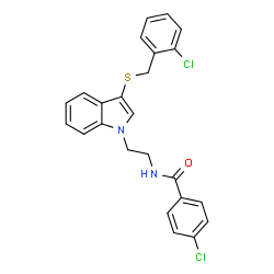ChemSpider 2D Image | 4-Chloro-N-(2-{3-[(2-chlorobenzyl)sulfanyl]-1H-indol-1-yl}ethyl)benzamide | C24H20Cl2N2OS