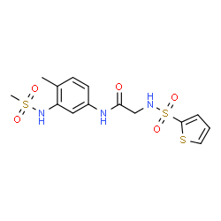 ChemSpider 2D Image | N-{4-Methyl-3-[(methylsulfonyl)amino]phenyl}-N~2~-(2-thienylsulfonyl)glycinamide | C14H17N3O5S3
